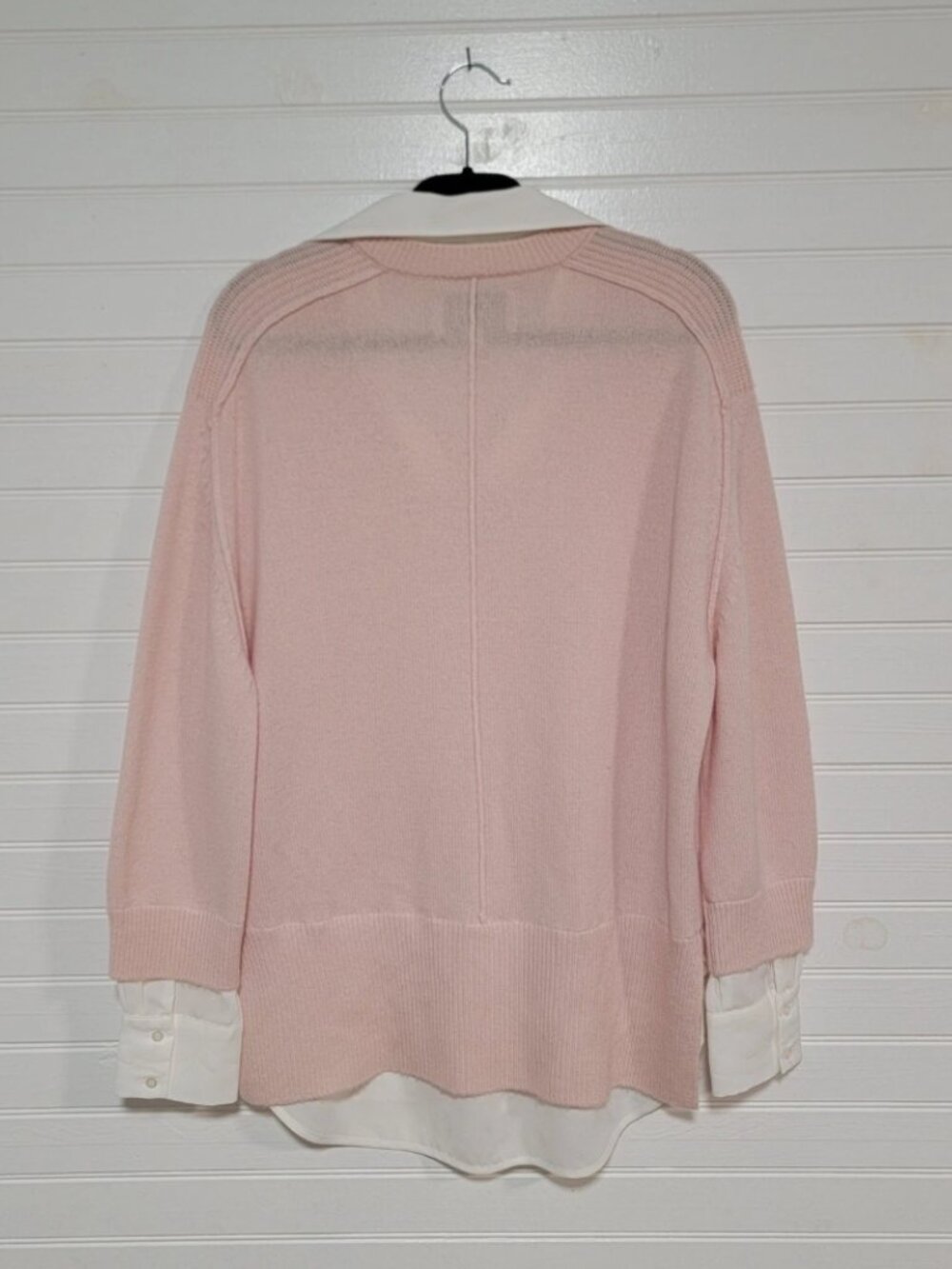 Brochu Walker The Looker Wool Cashmere V Neck Layered Sweater Baby Pink Large - Picture 3 of 8